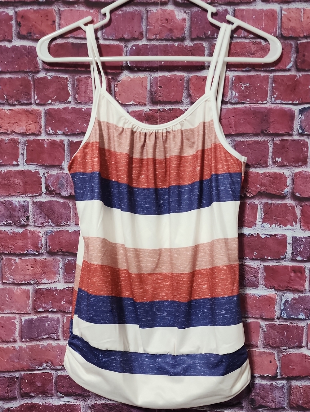 New Summer Casual Cute Striped Cream Rust & Navy Spaghetti Strap Tank Top Size S